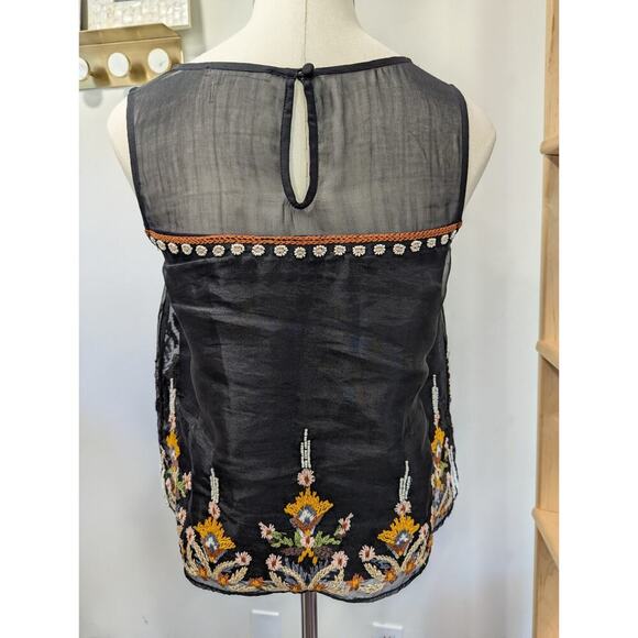 Anthropologie FLOREAT Nalini Beaded Blue Embroidered Beaded Sleeveless Top SZ 2 - Picture 7 of 13